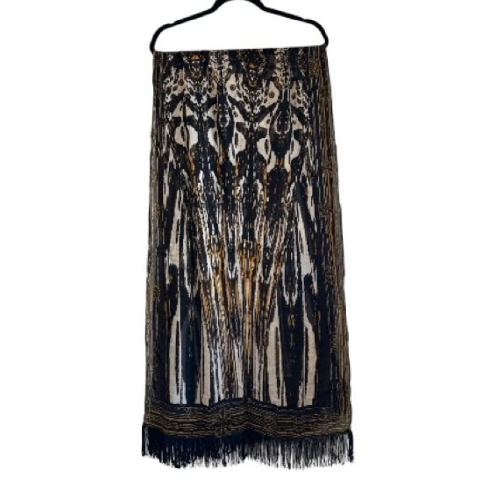 Sam Edelman | Black & Mustard Yellow Ikat Tassel Scarf / Wrap / Shawl